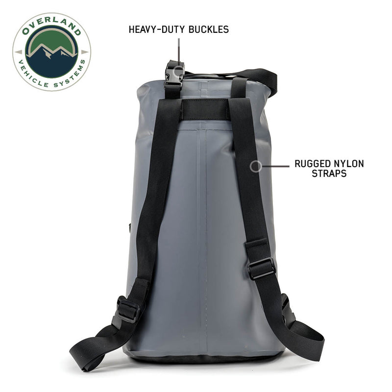Load image into Gallery viewer, Portable Overland Vehicle Systems camp shower bag with heavy-duty buckles and rugged nylon straps, 23 QT capacity with nozzle and accessories.
