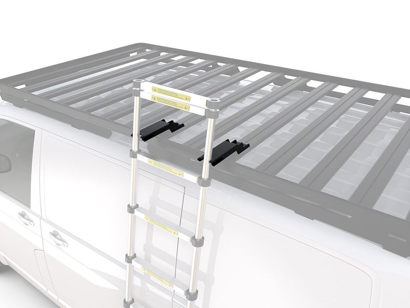 Load image into Gallery viewer, Front Runner Telescopic Ladder attached to the Support Bracket on Slimsport and Slimpro Van Roof Racks.
