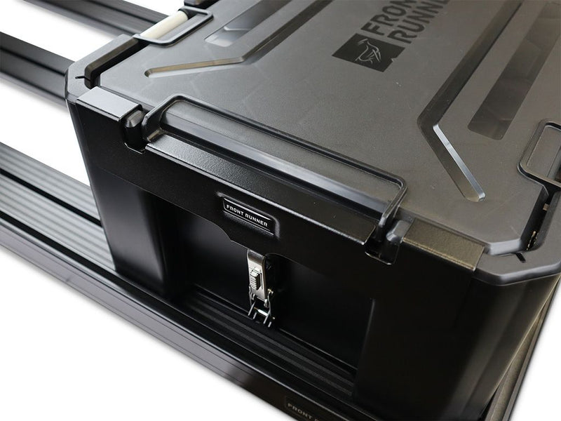 Load image into Gallery viewer, &quot;Front Runner Wolf Pack Pro storage box securely mounted with MKII rack mounting brackets on vehicle roof rack system&quot;
