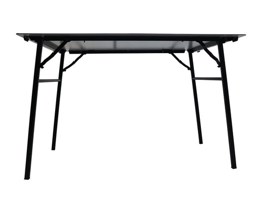 Front Runner Under Rack Table mounted on black steel legs designed for outdoor and utility use, isolated on white background.