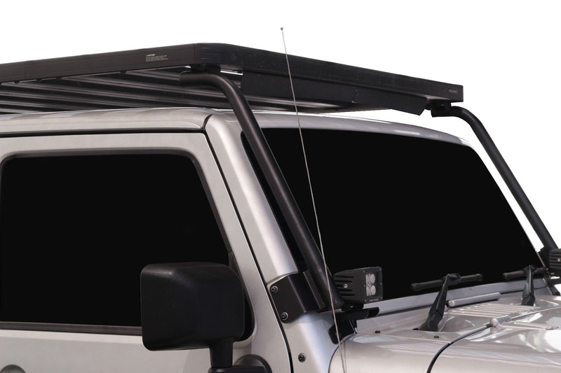 Load image into Gallery viewer, Front Runner Jeep Wrangler JK 2 Door 2007-2018 Extreme Roof Rack Kit installed on silver SUV.
