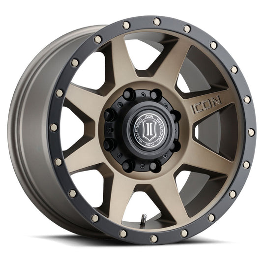 ICON Vehicle Dynamics Rebound Wheel in Bronze with embossed logo on the center cap and detailed bolt accents