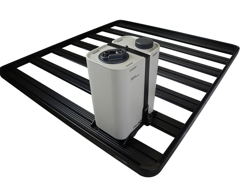 Load image into Gallery viewer, Alt text: &quot;Durable Front Runner Dometic Hydration Water Jug 11L/2.9Gal mounted on a black rack bracket designed for easy transportation and accessibility.&quot;
