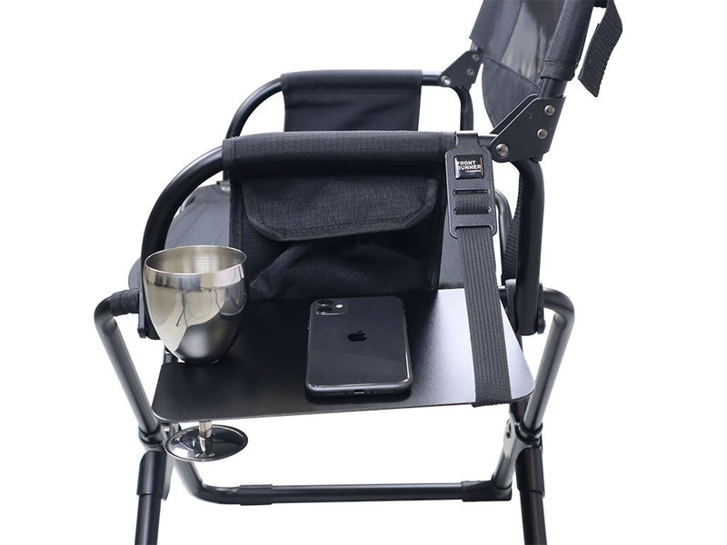 Load image into Gallery viewer, Alt text: &quot;Front Runner Expander Chair with side table showcasing a metal mug and smartphone, emphasizing portable outdoor comfort and convenience.&quot;

