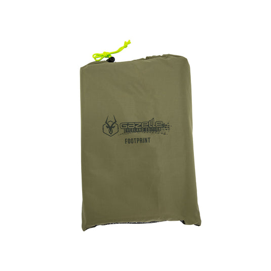 Gazelle T3 Tandem Tent Footprint packed in olive green bag with logo and drawstring