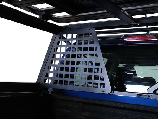 "Front Runner Pro Bed Rack Headache Molle Panel installed on a pickup truck"