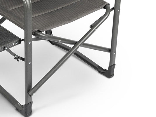 Close-up view of the sturdy aluminum frame and durable fabric seat of the Front Runner Dometic Forte 180 Folding Chair for outdoor use.