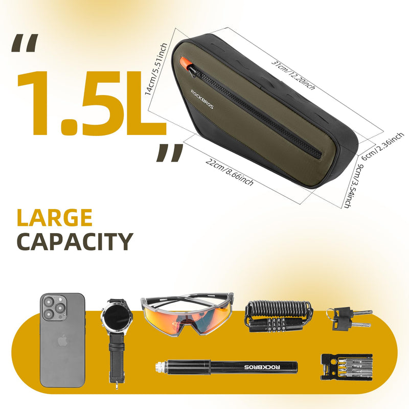 Load image into Gallery viewer, ROCKBROS Bike Frame Bag Bike Handlebar Bag Bike Bag with Large Opening Zippers 1.5L
