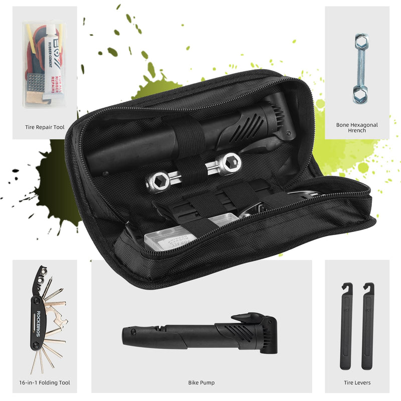 Load image into Gallery viewer, ROCKBROS Bike Tool Kit with Tire Pump, Multi-Function Tool, Patches, Portable Repair Bag
