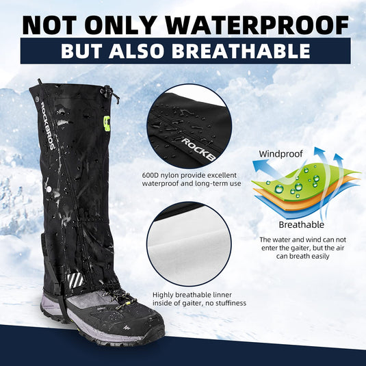 ROCKBROS Snow Boot Leg Gaiters, Waterproof Hiking Gaiters for Winter Sports and Snow Shoes