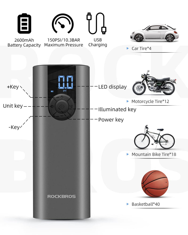 Load image into Gallery viewer, ROCKBROS A8 Mini Electric Air Bike Tire Pump 150PSl 2*2600mAh
