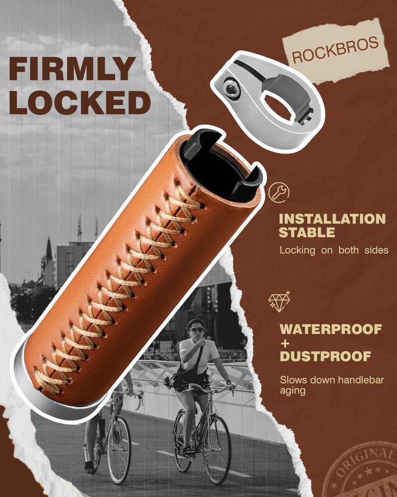 Load image into Gallery viewer, ROCKBROS Leather Vintage Mountain Bike Folding Bike Handlebar Grips 22.2mm
