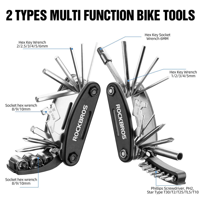 Load image into Gallery viewer, ROCKBROS Bike Foldable Repair Kit 16-in-1 Multi-Function Portable Allen Wrench and Tire Lever
