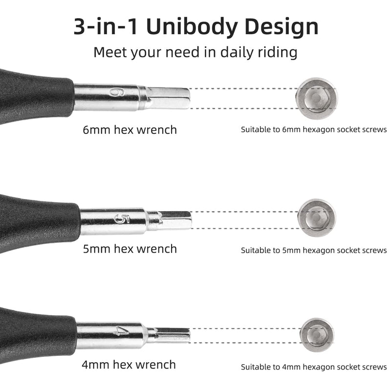 Load image into Gallery viewer, ROCKBROS 3-in-1 Allen Hex Wrench Set, 4/5/6mm Sizes, Black Silver, Steel and PVC
