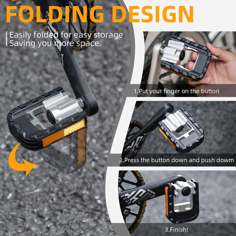 Load image into Gallery viewer, ROCKBROS Aluminum Alloy Foldable Bike Pedals 9/16 with Lightweight Reflective Strips Non-Slip
