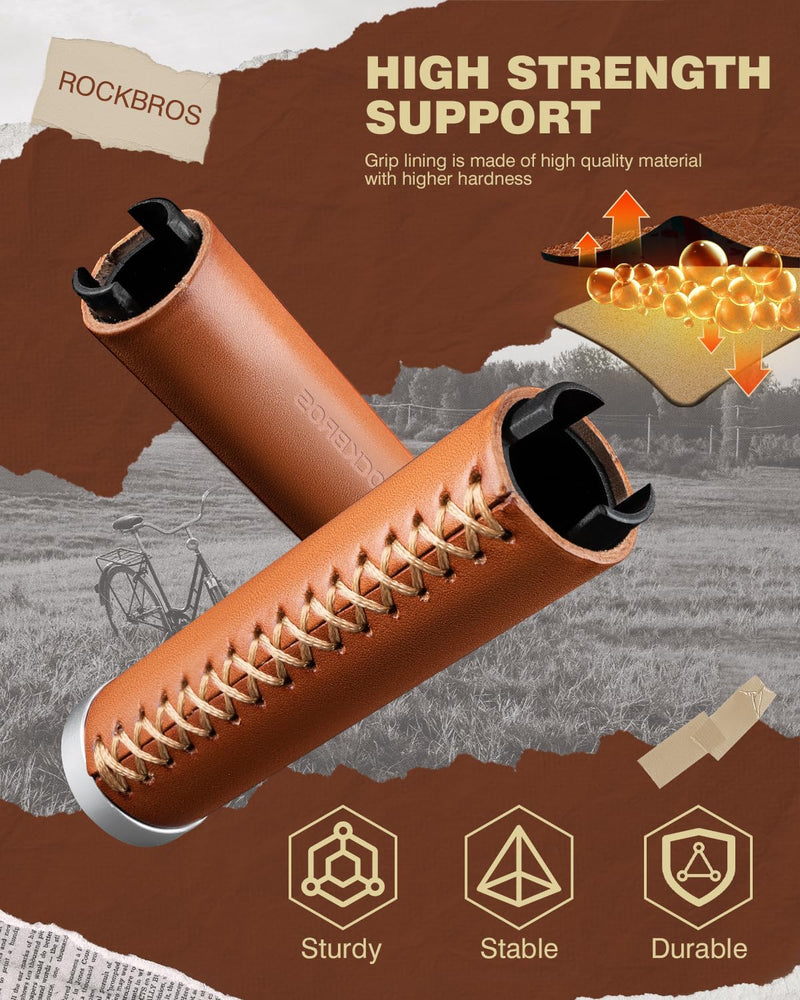 Load image into Gallery viewer, ROCKBROS Leather Vintage Mountain Bike Folding Bike Handlebar Grips 22.2mm
