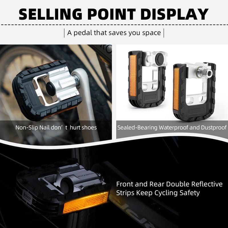 Load image into Gallery viewer, ROCKBROS Aluminum Alloy Foldable Bike Pedals 9/16 with Lightweight Reflective Strips Non-Slip
