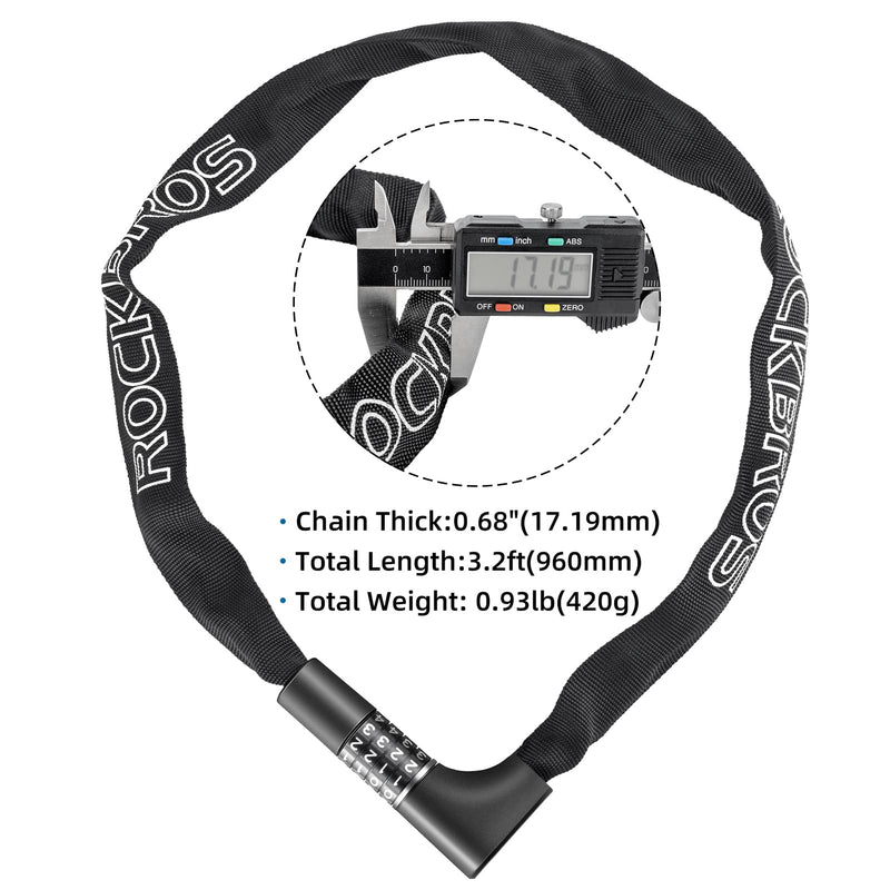 Load image into Gallery viewer, ROCKBROS 3.2FT Heavy Duty Bike Chain Lock Anti-Theft Security Lock Resettable Combination 2 Keys
