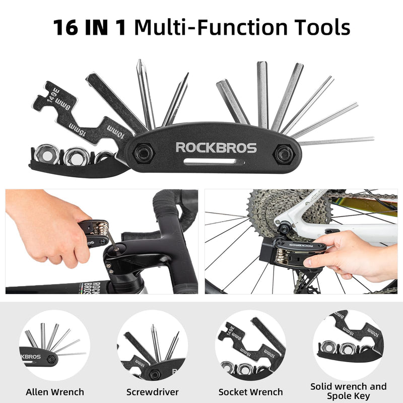 Load image into Gallery viewer, ROCKBROS Bike Tool Kit with Tire Pump, Multi-Function Tool, Patches, Portable Repair Bag
