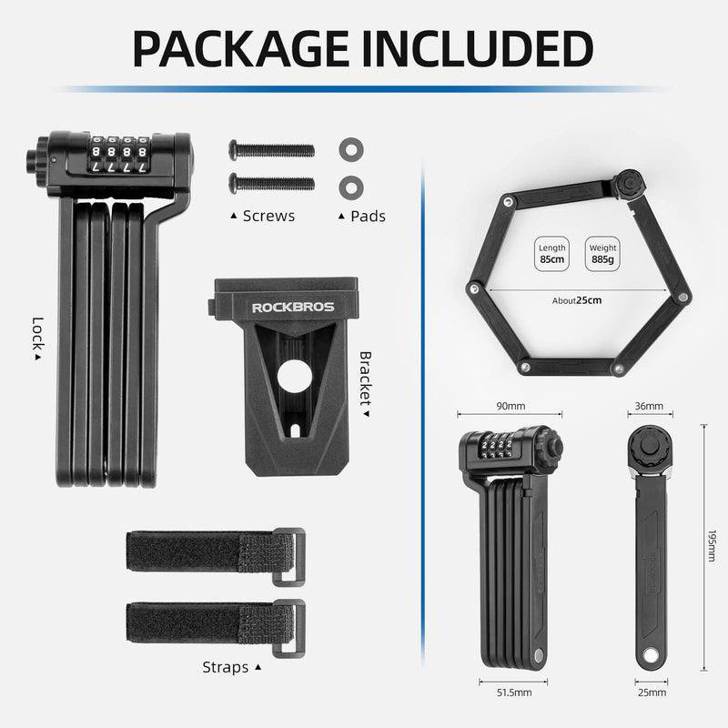 Load image into Gallery viewer, ROCKBROS Folding Bike Lock Heavy Duty Anti-Theft 4-Digit Combination Lock with Mount
