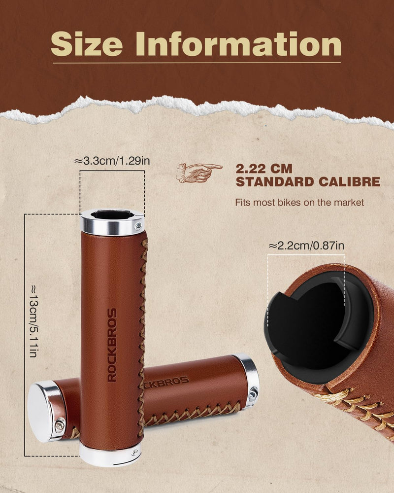 Load image into Gallery viewer, ROCKBROS Leather Vintage Mountain Bike Folding Bike Handlebar Grips 22.2mm
