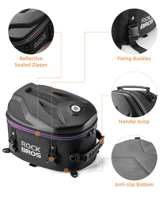 ROCKBROS Waterproof Tail Motorcycle Tail Rear Seat Bag 12.5L Storage Backpacks Hard Shell