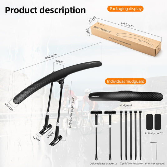 ROCKBROS Adjustable Bike Fenders Set for Road Bikes Easy Install