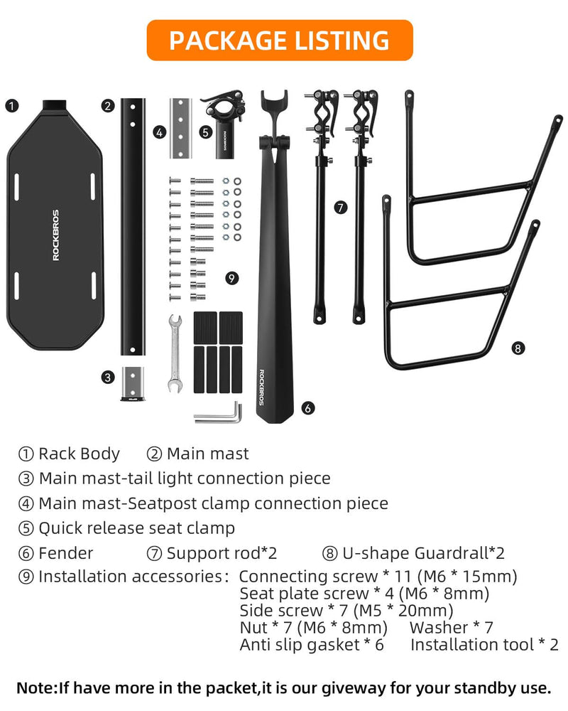 Load image into Gallery viewer, ROCKBROS Quick Release Rear Bike Cargo Rack, Adjustable for 26”-29” Mountain Bikes
