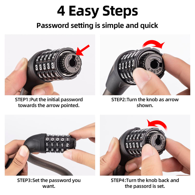 Load image into Gallery viewer, ROCKBROS 5-Digit Combination Bike Lock Lightweight Anti-Theft Cable Black

