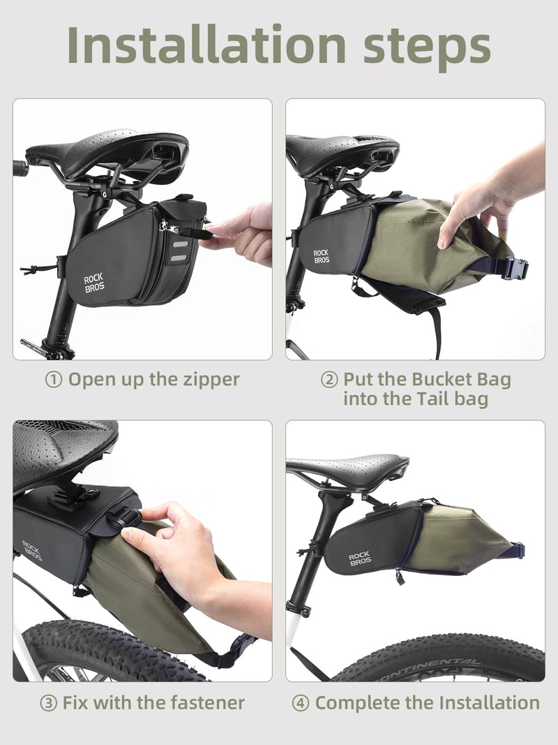 Load image into Gallery viewer, ROCKBROS Bike Saddle Bag, Bike Seat Bag With Bucket Quick Release 0.8-1.3L
