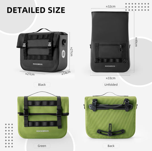 ROCKBROS Bike Panniers 15L Waterproof Bike Rack Bag for Cycling Commuting