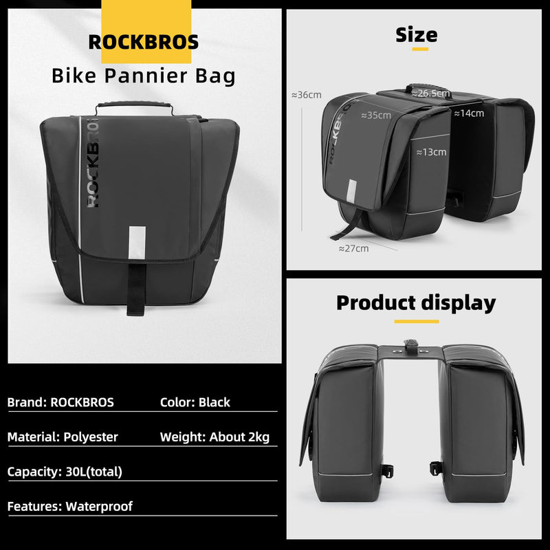 Load image into Gallery viewer, ROCKBROS 30L Bike Rear Rack Panniers Bags for Bicycles Waterproof
