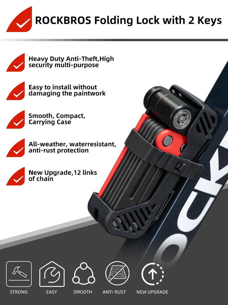 Load image into Gallery viewer, ROCKBROS Folding Heavy Duty Anti Theft  Bike Lock 120cm/47.24inch with 2 Keys
