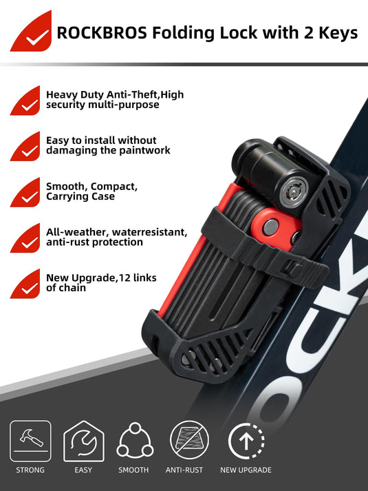ROCKBROS Folding Heavy Duty Anti Theft  Bike Lock 120cm/47.24inch with 2 Keys