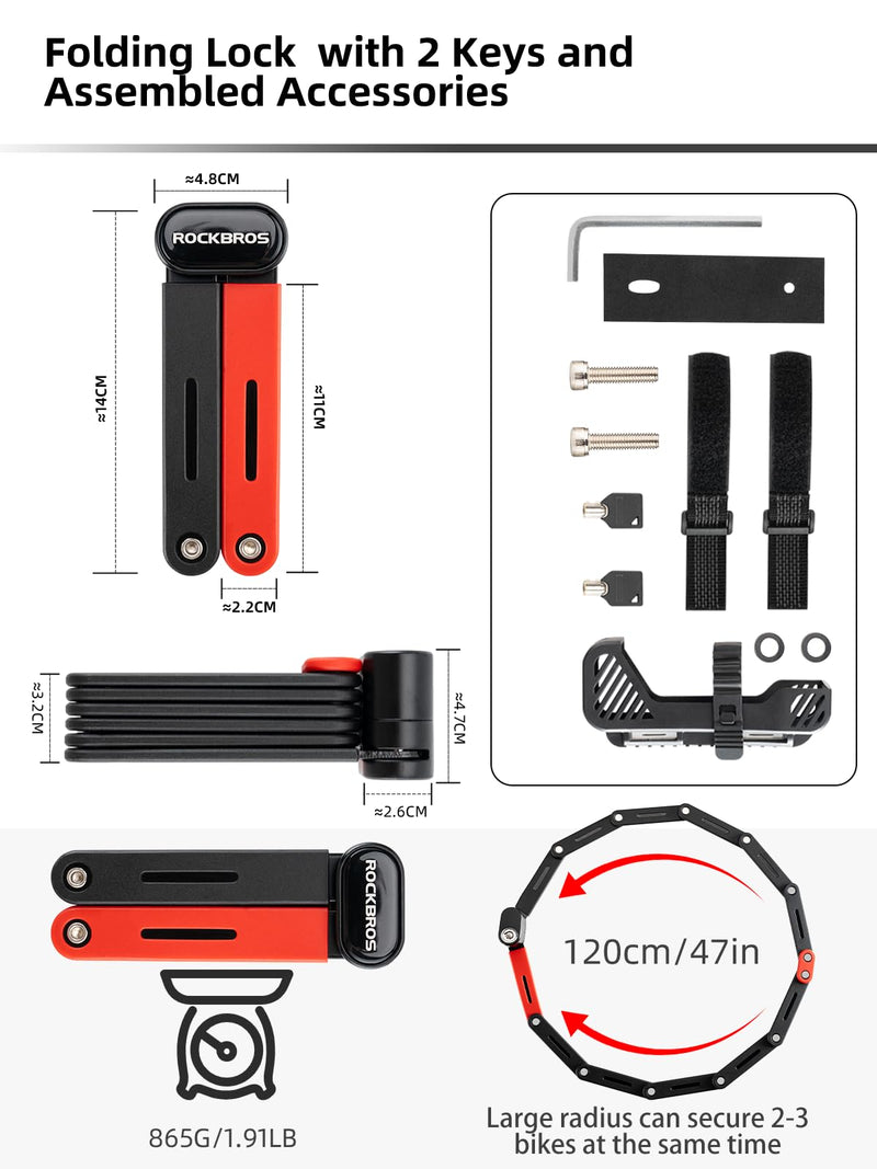 Load image into Gallery viewer, ROCKBROS Folding Heavy Duty Anti Theft  Bike Lock 120cm/47.24inch with 2 Keys
