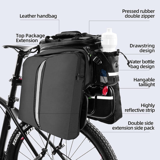 ROCKBROS Bike Rack Bag Waterproof Carbon Leather Rear Seat Cargo Pack 34L