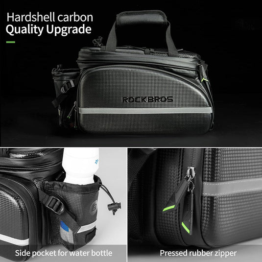 ROCKBROS Bike Rack Bag Waterproof Carbon Leather Rear Seat Cargo Pack 34L