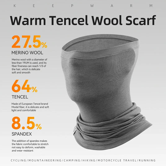 Merino Wool Thermal Neck Gaiter Face Mask for Men Women