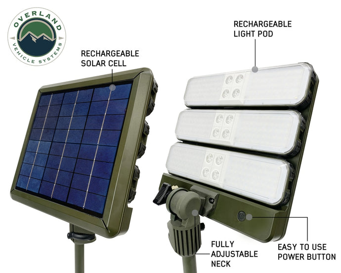 Overland Vehicle Systems Wild Land Camping Gear - ENCOUNTER Solar Powdered Camping Light with Removable Light Pods