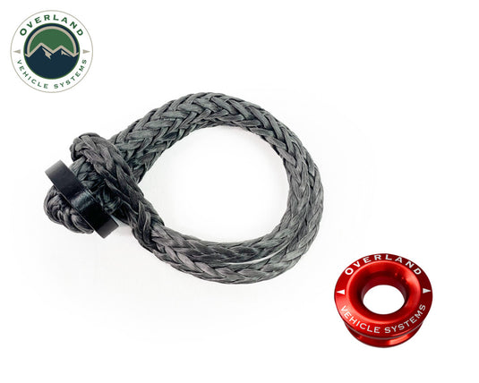 Overland Vehicle Systems Combo Pack Soft Shackle 7/16inch 41,000 lb. With Collar and Recovery Ring 2.5inch 10,000 lb. Red