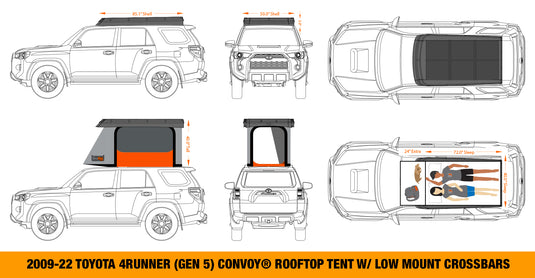 Badass Tents 2009-2022 Toyota 4Runner (Gen 5) CONVOY® Rooftop Tent w/ Low Mount Crossbars- Pre- Assembled