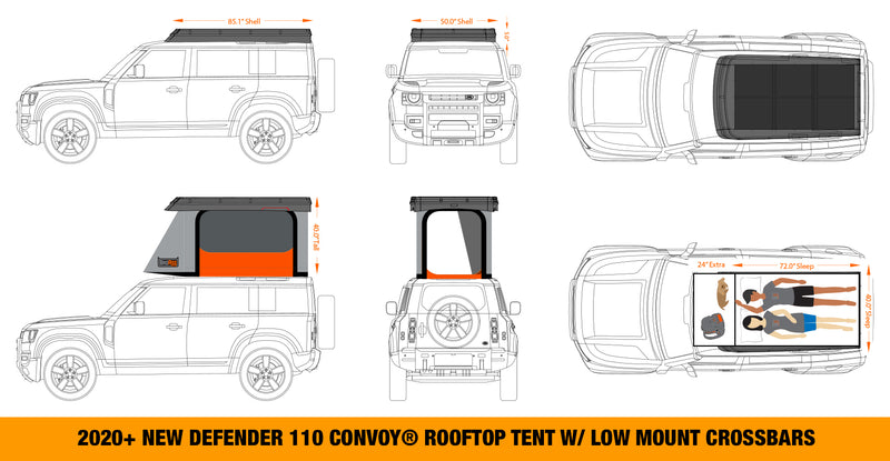 Load image into Gallery viewer, Badass Tents 2020-2022 Land Rover NEW Defender 110 CONVOY® Rooftop Tent w/ Low Mount Crossbars- Pre-Assembled
