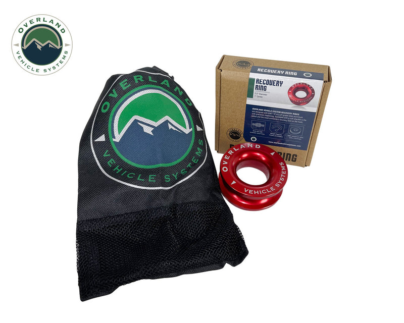 Load image into Gallery viewer, Overland Vehicle Systems Recovery Ring 2.5&quot; 10,000 lb. Red With Storage Bag
