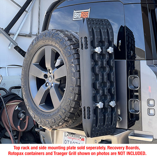 Badass Tents Rear Tire Side Mounting Platform for Recovery Boards or Rototpax and Highlift Jack, Assembly Complete with Strap
