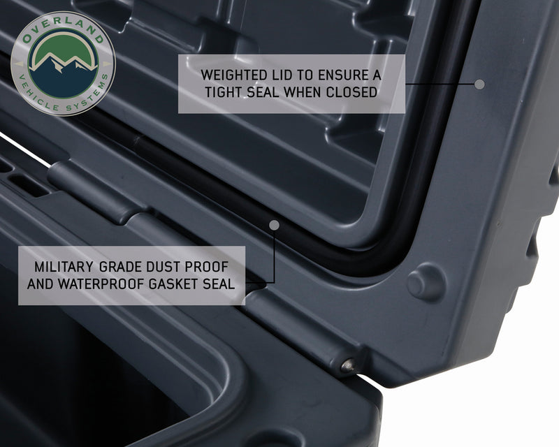 Load image into Gallery viewer, Overland Vehicle Systems D.B.S. - Dark Grey 117 QT Dry Box with Drain, and Bottle Opener
