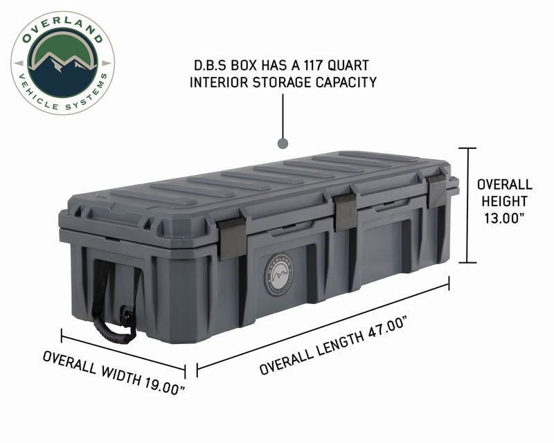 Load image into Gallery viewer, Overland Vehicle Systems D.B.S. - Dark Grey 117 QT Dry Box with Drain, and Bottle Opener
