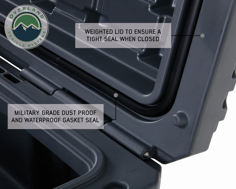 Load image into Gallery viewer, Overland Vehicle Systems D.B.S. - Dark Grey 95 QT Dry Box, Drain, and Bottle Opener
