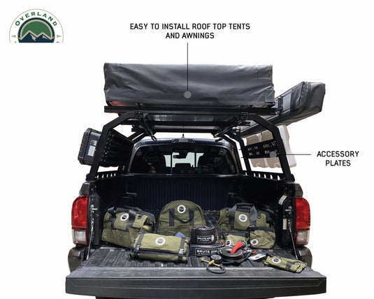 Overland Vehicle Systems Discovery Rack with Side Cargo Plates, w/ Front Cargo Tray System Kit Mid Size Truck Short Bed Application