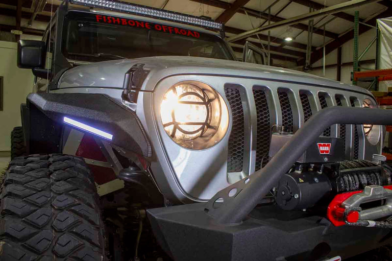 Load image into Gallery viewer, Fishbone Aluminum Headlight Guards Fits ‘18 - Current JL Wrangler, Rubicon and Unlimited, ‘20 - Current JT Gladiator
