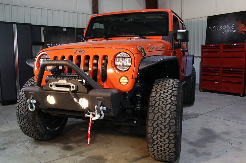 Load image into Gallery viewer, Fishbone Offroad 2007-18 JK Wrangler (2-Door) Front Stubby Winch Bumper with Tube Guard
